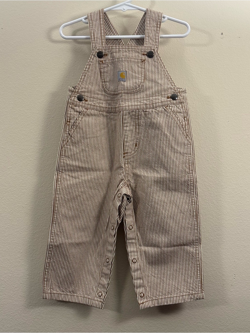 Carhartt Stripe Overalls boys 18m brown & white railroad-striped earth toned